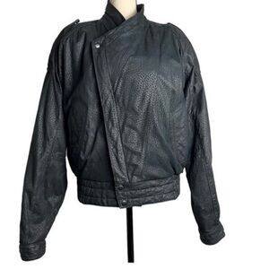 Vintage 70s Byrnes Baker Black Moto Genuine Leather Jacket Size L